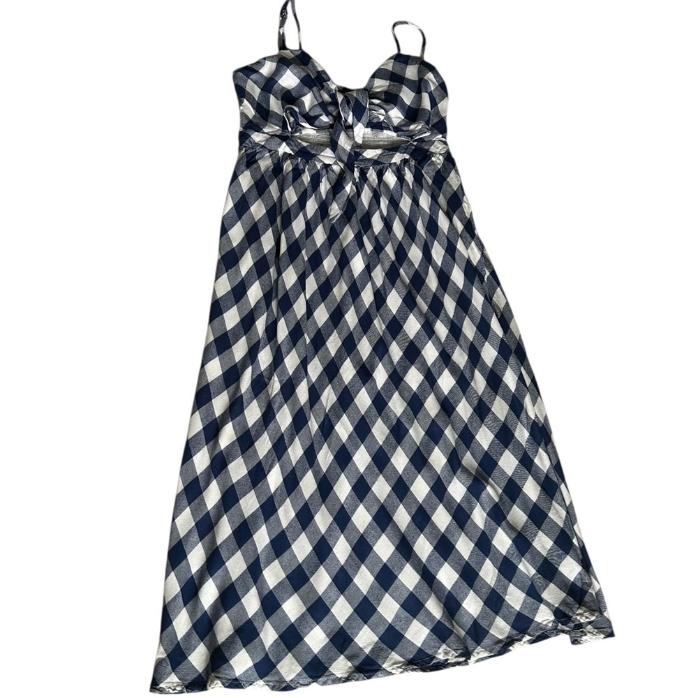 Dex -  Navy and White Gingham Tie-Front Midi Dress - Small - Picture 9 of 12